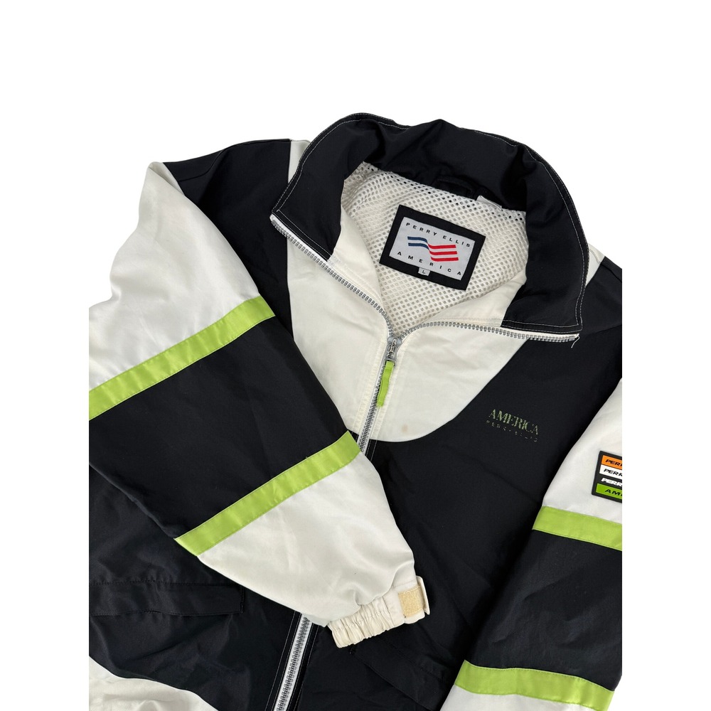 Vintage Perry Ellis America Windbreaker Jacket Mens Large Colorblock Black White